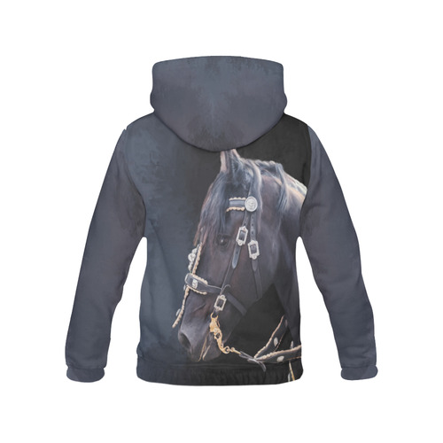 A beautiful painting black friesian horse portrait All Over Print Hoodie for Women (USA Size) (Model H13)