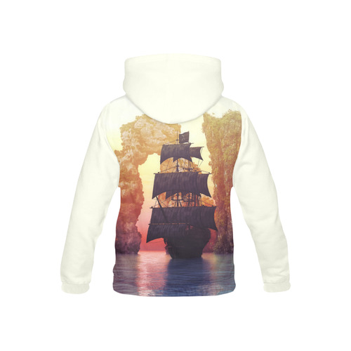 A pirate ship off an island at a sunset All Over Print Hoodie for Kid (USA Size) (Model H13)