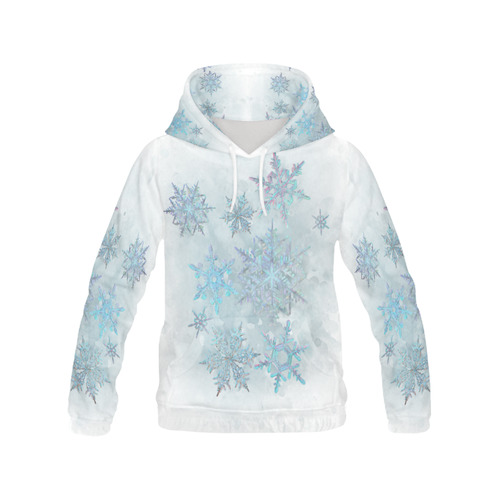 Snowflakes, snow, white and blue, Christmas All Over Print Hoodie for Women (USA Size) (Model H13)