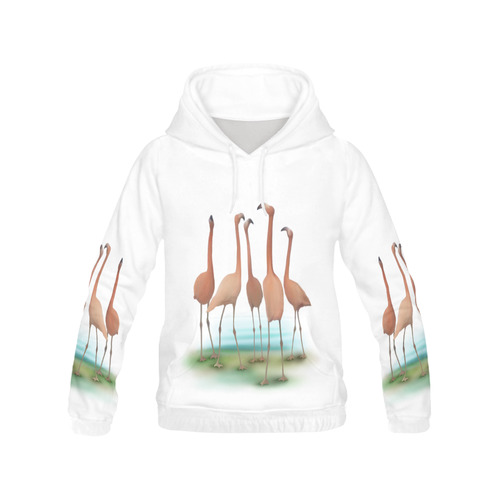 Flamingo Mingle, watercolor, birds All Over Print Hoodie for Women (USA Size) (Model H13)