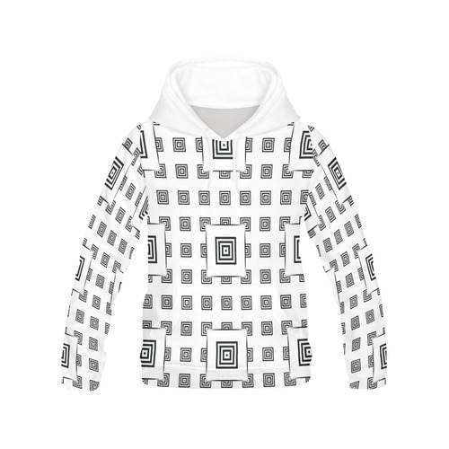 Solid Squares Frame Mosaic Black & White All Over Print Hoodie for Women (USA Size) (Model H13)