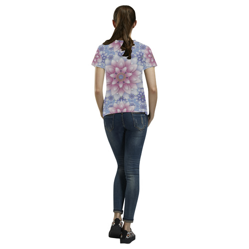 Ornaments pink+blue, pattern All Over Print T-Shirt for Women (USA Size) (Model T40)