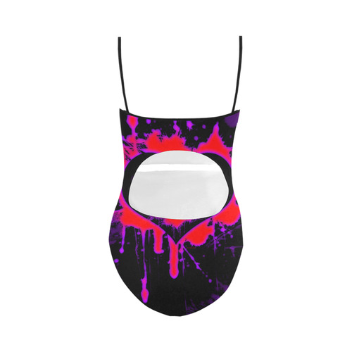 Splattered Heart Gothic Art Strap Swimsuit ( Model S05)