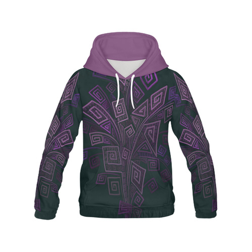 Psychedelic 3D Square Spirals - purple All Over Print Hoodie for Women (USA Size) (Model H13)