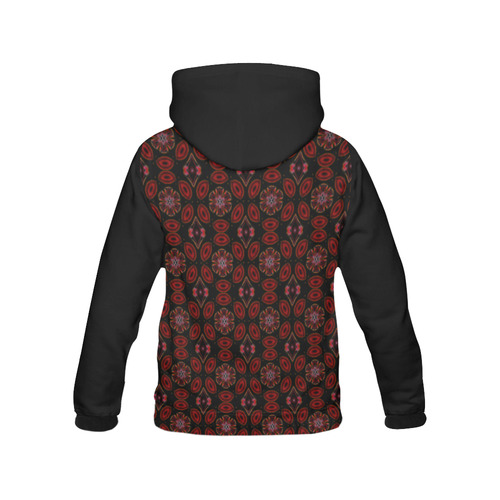 Black and Red Abstract All Over Print Hoodie for Women (USA Size) (Model H13)