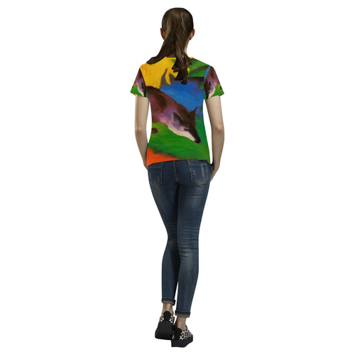 Black Fox by Franz Marc All Over Print T-Shirt for Women (USA Size) (Model T40)