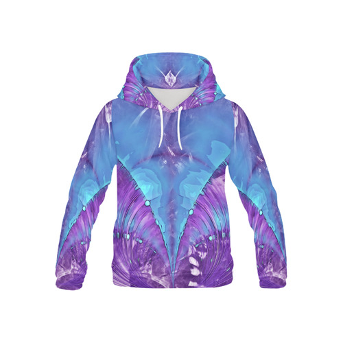 Abstract Fractal Painting - blue magenta pink All Over Print Hoodie for Kid (USA Size) (Model H13)