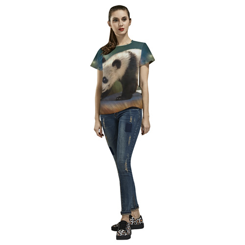 A cute painted panda bear baby All Over Print T-Shirt for Women (USA Size) (Model T40)