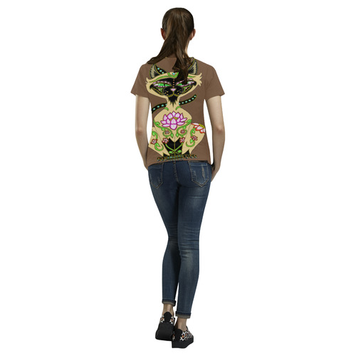 Siamese Cat Sugar Skull Brown All Over Print T-Shirt for Women (USA Size) (Model T40)