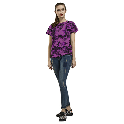 cloudy Skulls black purple by JamColors All Over Print T-Shirt for Women (USA Size) (Model T40)