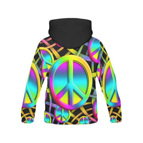 Neon Colorful PEACE pattern All Over Print Hoodie for Women (USA Size) (Model H13)
