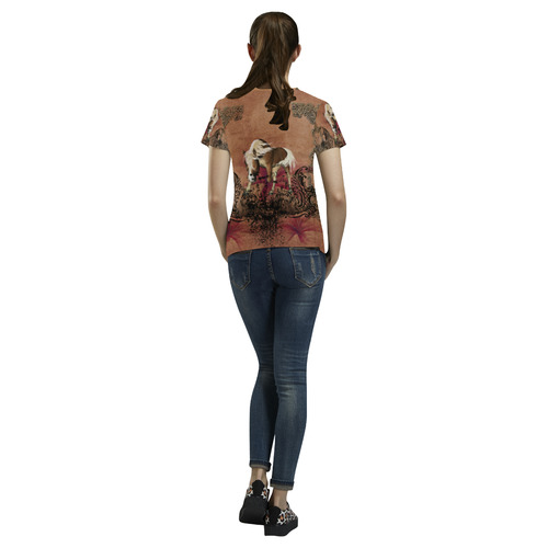 Amazing horse with flowers All Over Print T-Shirt for Women (USA Size) (Model T40)