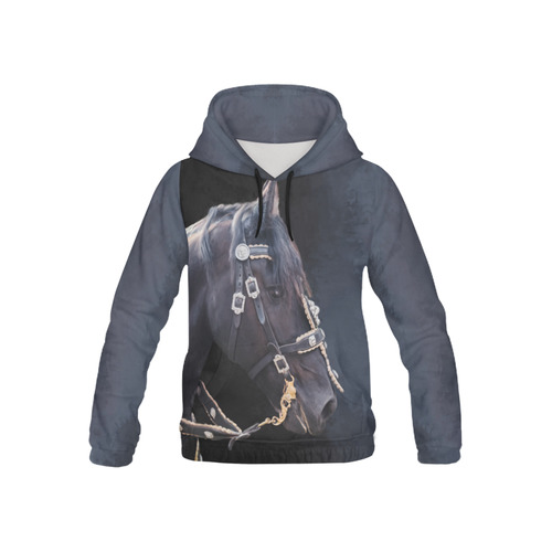 A beautiful painting black friesian horse portrait All Over Print Hoodie for Kid (USA Size) (Model H13)