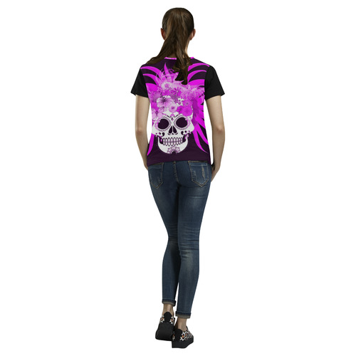 hippie skull,pink All Over Print T-Shirt for Women (USA Size) (Model T40)