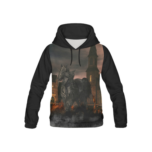A dark horse in a knight armor All Over Print Hoodie for Kid (USA Size) (Model H13)
