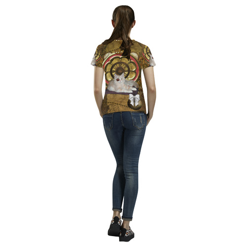 Steampunk, awseome cat clacks and gears All Over Print T-Shirt for Women (USA Size) (Model T40)