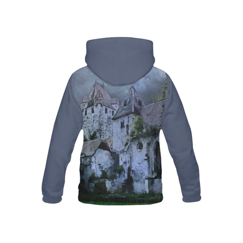 Creepy gothic halloween haunted castle in night All Over Print Hoodie for Kid (USA Size) (Model H13)