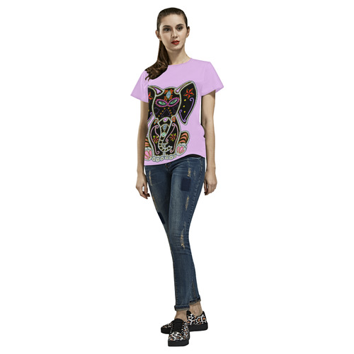Mystical Sugar Skull Elephant Lavender All Over Print T-Shirt for Women (USA Size) (Model T40)