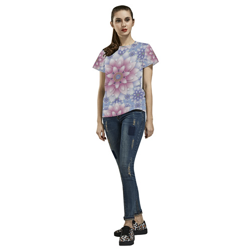 Ornaments pink+blue, pattern All Over Print T-Shirt for Women (USA Size) (Model T40)