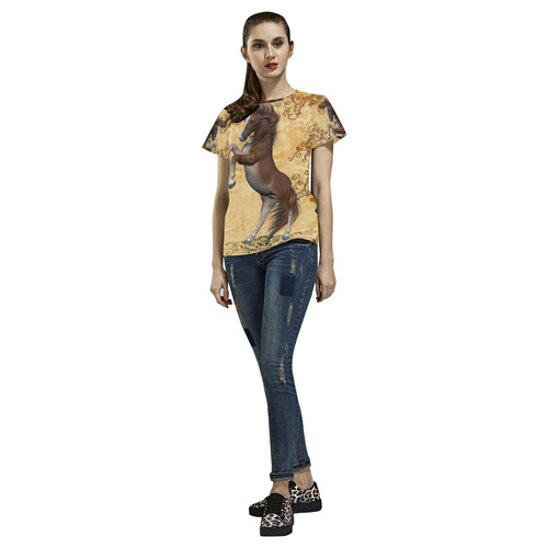 Wonderful brown horse All Over Print T-Shirt for Women (USA Size) (Model T40)