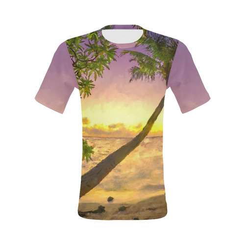 Painting tropical sunset beach with palms All Over Print T-Shirt for Men (USA Size) (Model T40)