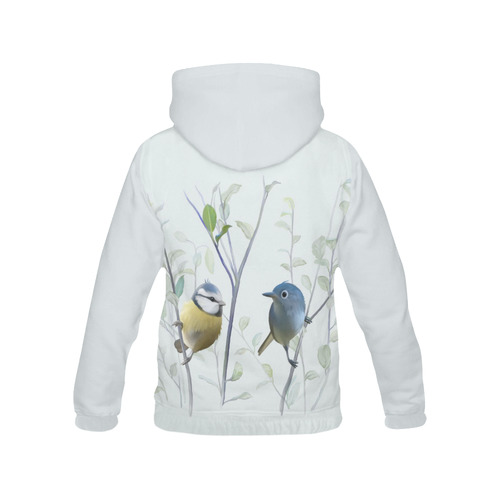 2 Cute Birds in Tree - watercolor All Over Print Hoodie for Women (USA Size) (Model H13)