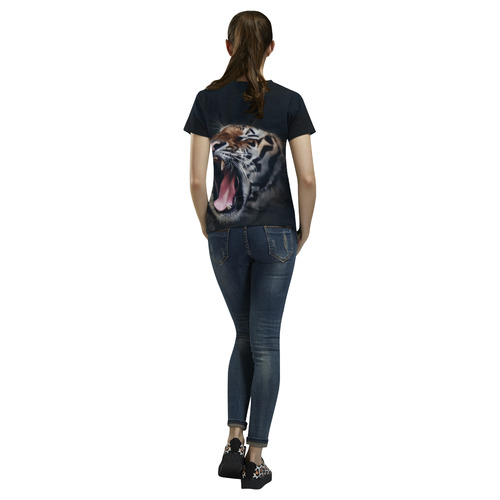 A painted glorious roaring Tiger Portrait All Over Print T-Shirt for Women (USA Size) (Model T40)