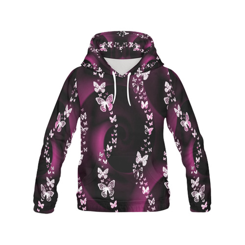 Pink Butterfly Swirl All Over Print Hoodie for Women (USA Size) (Model H13)