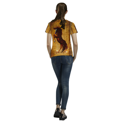 Awesome horse, vintage background All Over Print T-Shirt for Women (USA Size) (Model T40)