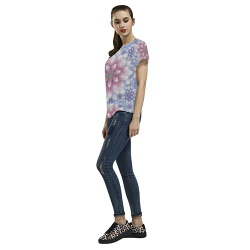 Ornaments pink+blue, pattern All Over Print T-Shirt for Women (USA Size) (Model T40)