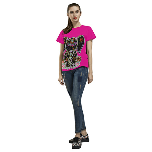 Mystical Sugar Skull Elephant Pink All Over Print T-Shirt for Women (USA Size) (Model T40)