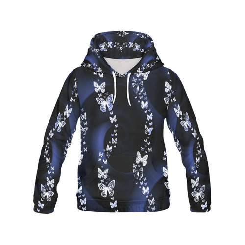Blue Butterfly Swirl All Over Print Hoodie for Women (USA Size) (Model H13)