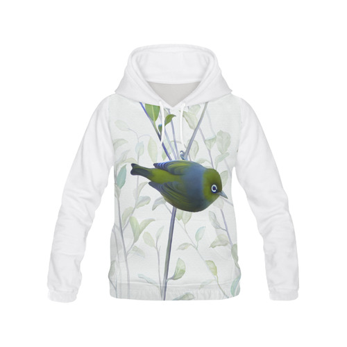 Silvereye, bird in tree, watercolor All Over Print Hoodie for Women (USA Size) (Model H13)