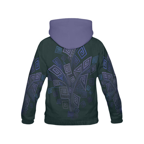 Psychedelic 3D Square Spirals - blue and purple All Over Print Hoodie for Women (USA Size) (Model H13)