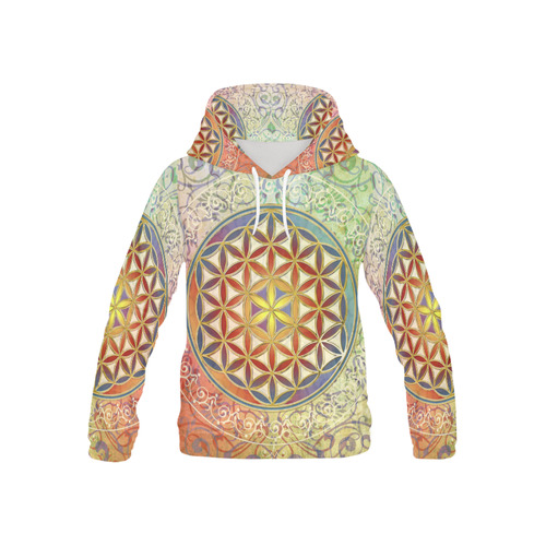 FLOWER OF LIFE vintage ornaments green red All Over Print Hoodie for Kid (USA Size) (Model H13)