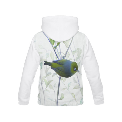 Silvereye, bird in tree, watercolor All Over Print Hoodie for Women (USA Size) (Model H13)