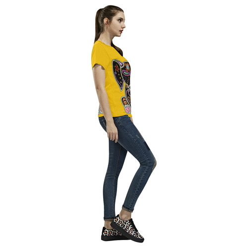 Mystical Sugar Skull Elephant Yellow All Over Print T-Shirt for Women (USA Size) (Model T40)