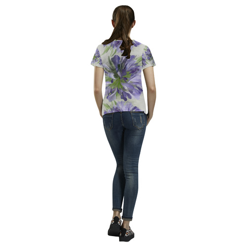 3 Delicate Purple Flowers, floral watercolor All Over Print T-Shirt for Women (USA Size) (Model T40)