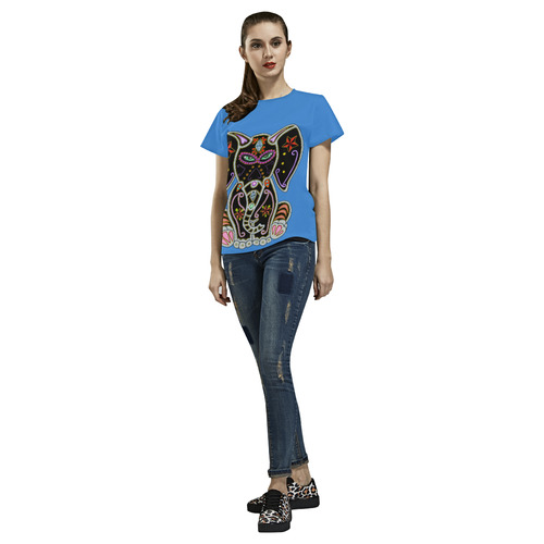 Mystical Sugar Skull Elephant Blue All Over Print T-Shirt for Women (USA Size) (Model T40)