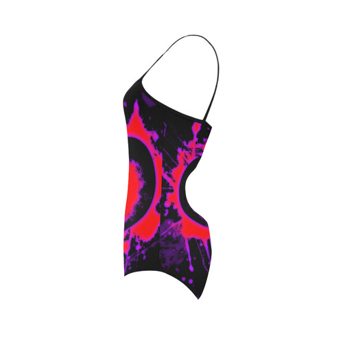 Splattered Heart Gothic Art Strap Swimsuit ( Model S05)