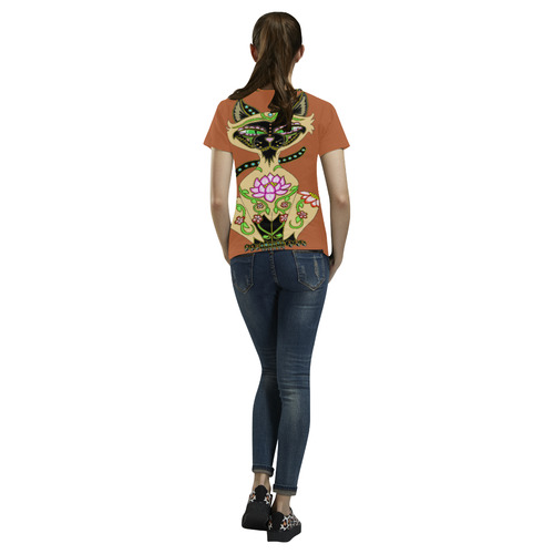 Siamese Cat Sugar Skull Rust All Over Print T-Shirt for Women (USA Size) (Model T40)