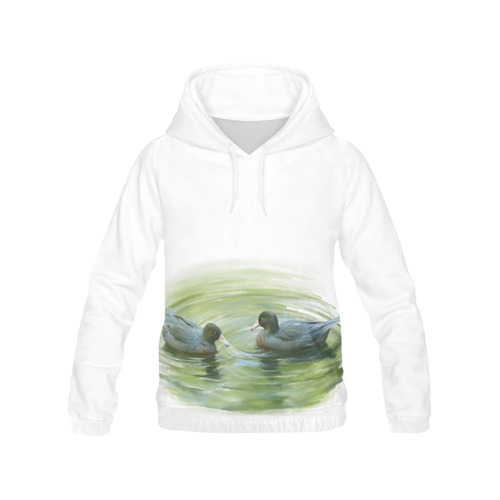 Blue Ducks in Pond - watercolor birds All Over Print Hoodie for Women (USA Size) (Model H13)