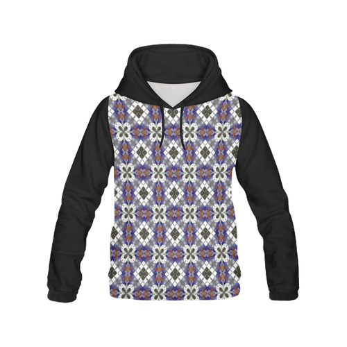 Blue and Gray All Over Print Hoodie for Women (USA Size) (Model H13)