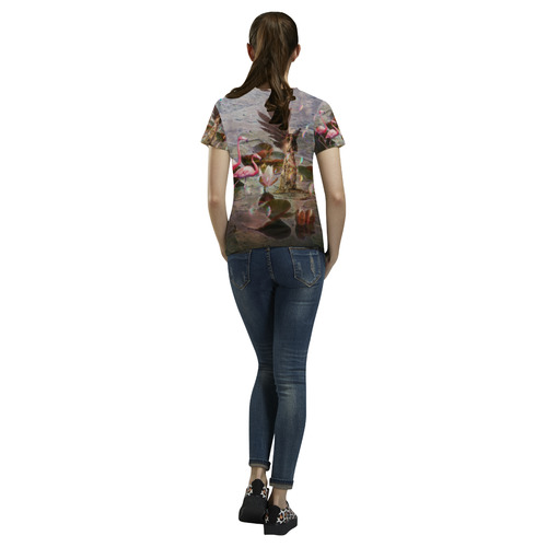 Winged Fairy with Flamingos All Over Print T-Shirt for Women (USA Size) (Model T40)