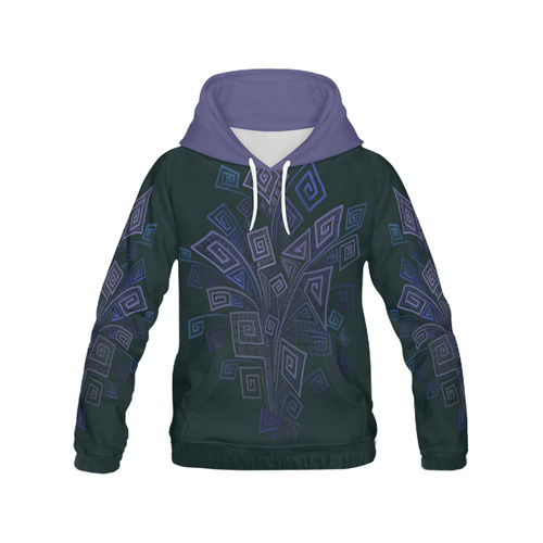 Psychedelic 3D Square Spirals - blue and purple All Over Print Hoodie for Women (USA Size) (Model H13)