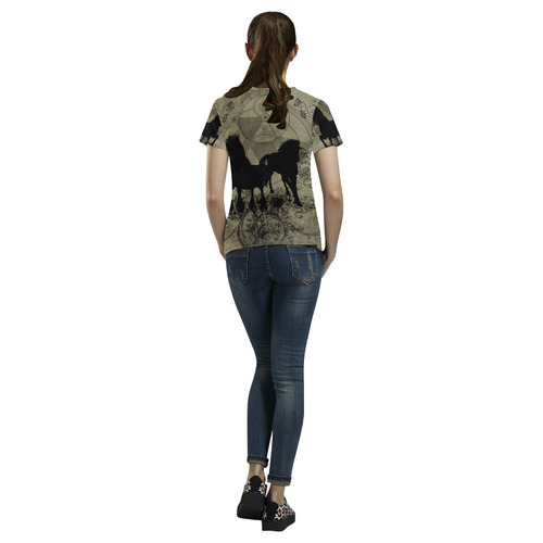 Beautiful horses, solhouette in black All Over Print T-Shirt for Women (USA Size) (Model T40)