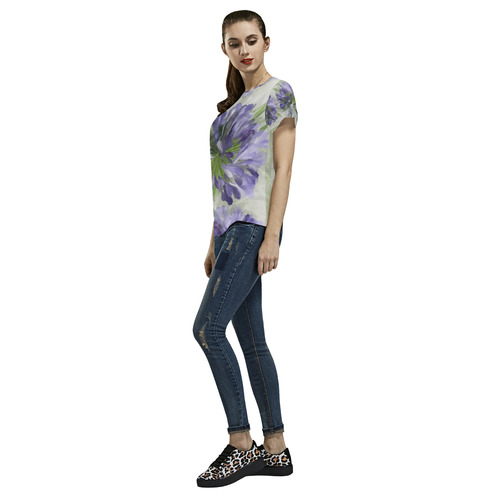 3 Delicate Purple Flowers, floral watercolor All Over Print T-Shirt for Women (USA Size) (Model T40)