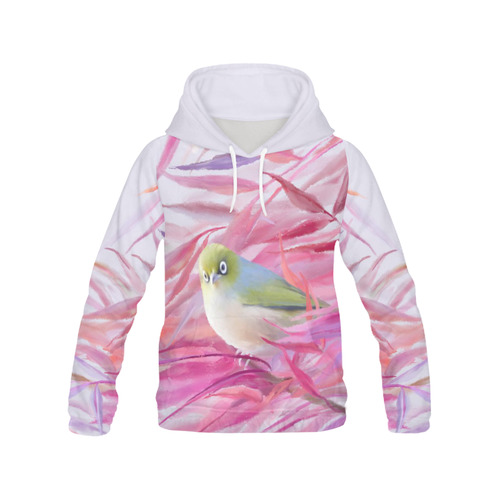 Cute SilverEye, angry bird watercolor All Over Print Hoodie for Women (USA Size) (Model H13)
