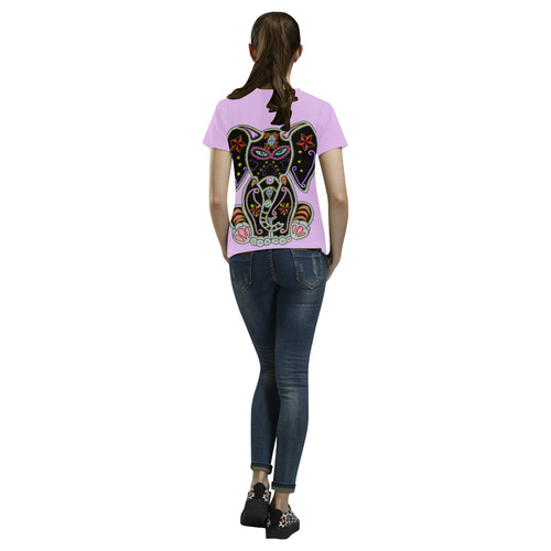 Mystical Sugar Skull Elephant Lavender All Over Print T-Shirt for Women (USA Size) (Model T40)