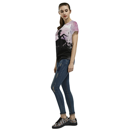 Pink Fairy Silhouette with bubbles All Over Print T-Shirt for Women (USA Size) (Model T40)